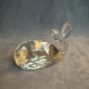 Vintage Hand Blown Clear Glass Whale‎ Figurine 4" Art Glass Nautical Décor